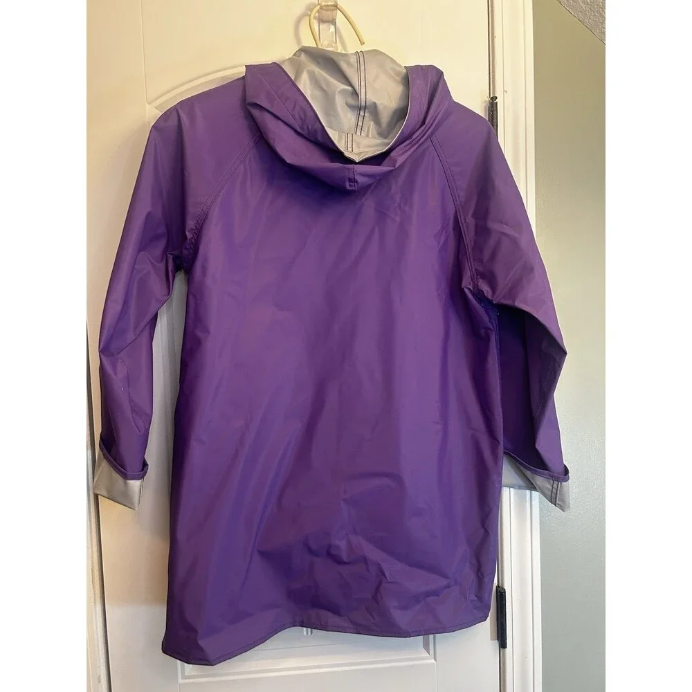 The Slicker Purple Reversible Hooded Raincoat Waterproof Vinyl Womens M Coat EUC - Picture 3 of 13
